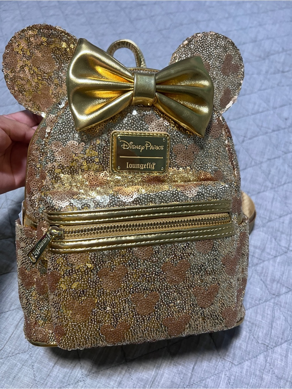 Disney Parks Minnie Mouse Gold Sequin With Hidden Mickey Icons